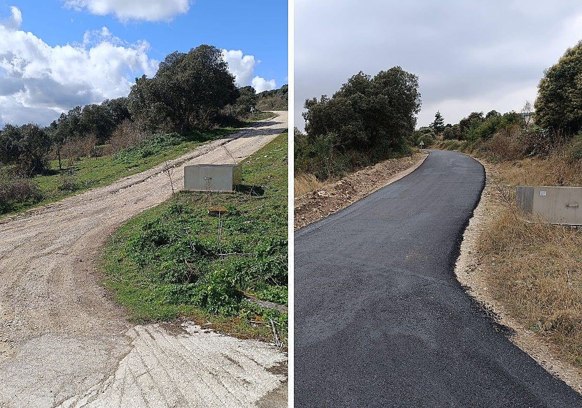 Antes y después de las obras de asfaltado.
