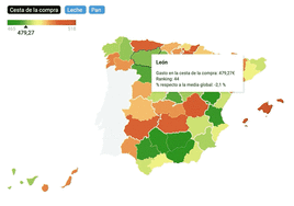 Mapa del gasto por provincias en Castilla y León.