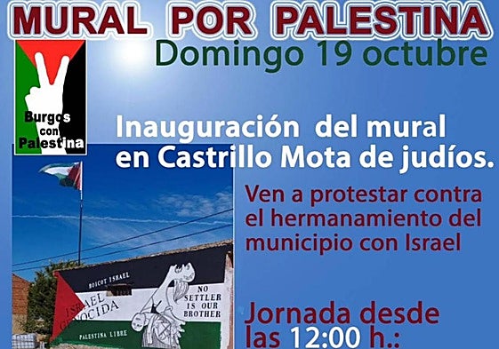 Ultiman un mural en un pueblo de Burgos en apoyo a Palestina y contra el hermanamiento de este con Israel