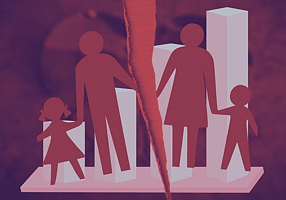 Imagen creada y editada de un dibujo de una familia rota