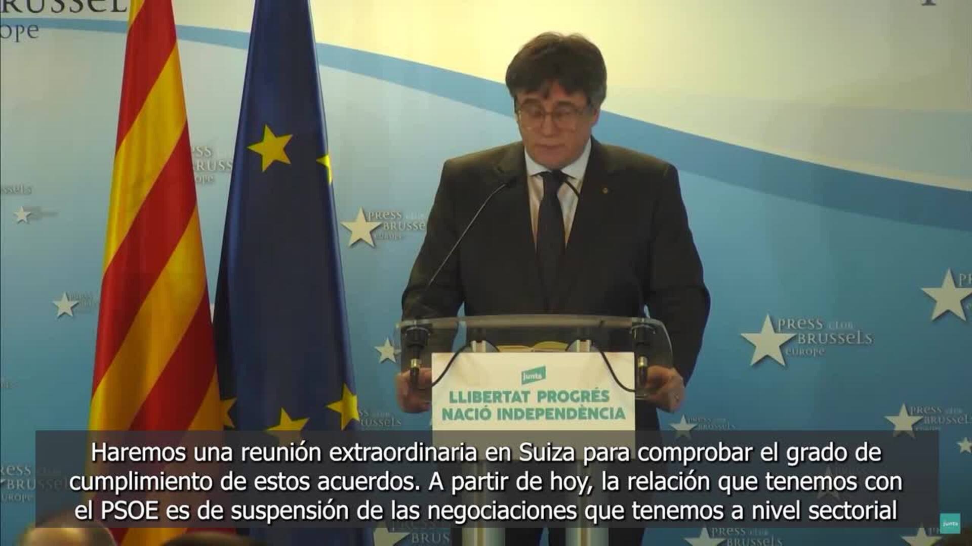 Puigdemont anuncia que no negociará los Presupuestos con el PSOE y pedirán reunión en Suiza