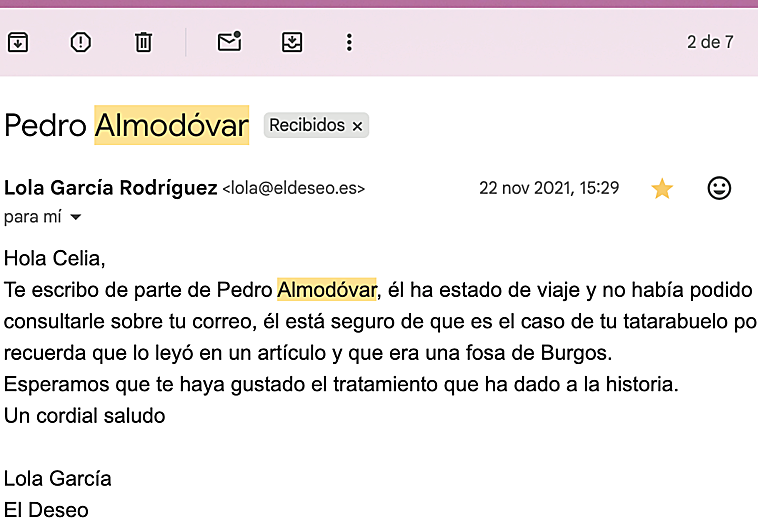 Imagen principal - Captura de pantalla de la respuesta de la productora de Almodóvar