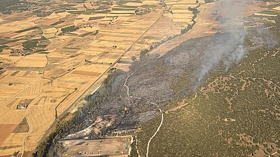 Baja la peligrosidad en el incendio de Aranda pero aún «hay que asegurar» su extinción