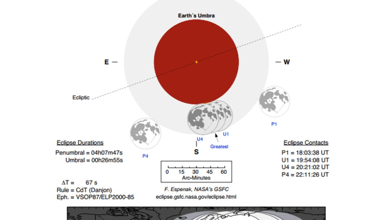 Un eclipse parcial de Luna, visible desde Canarias el 25 de abril