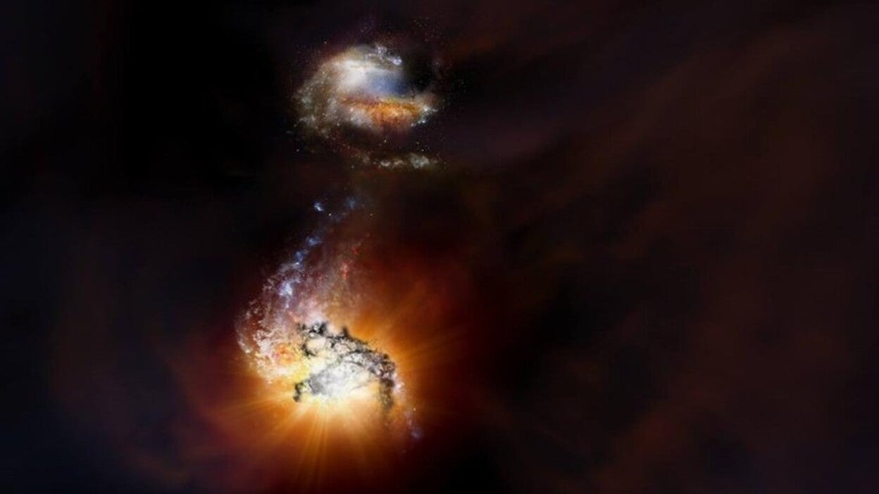 Dos galaxias se fusionan a 13.000 millones de años luz