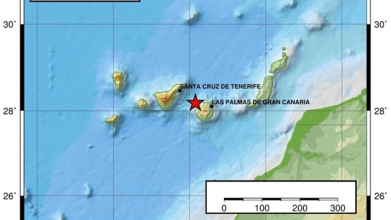 Pequeño temblor a 20 kilómetros al noroeste de Gran Canaria