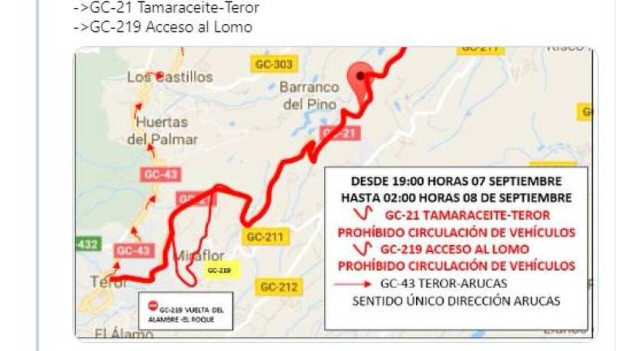 Cierre de la carretera a Teror
