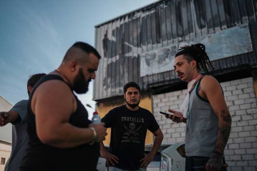 Kike Álvarez, David Sainz y Pablo Nicasso, durante el rodaje de 'Grasa'.