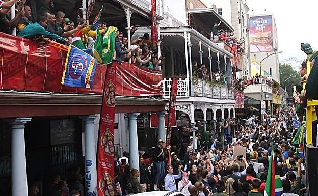 Las celebraciones del Mundial de rugby logrado por Sudáfrica en 1995. 