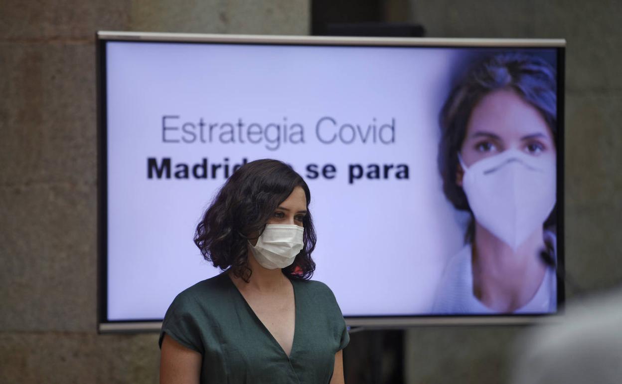La presidenta de la Comunidad de Madrid, Isabel Díaz Ayuso, presentando su estrategia