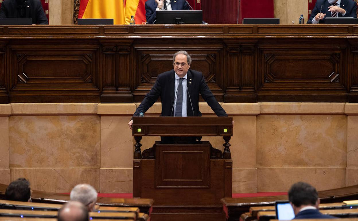 Quim Torra, durante el ultimo pleno del Parlamento catalán.
