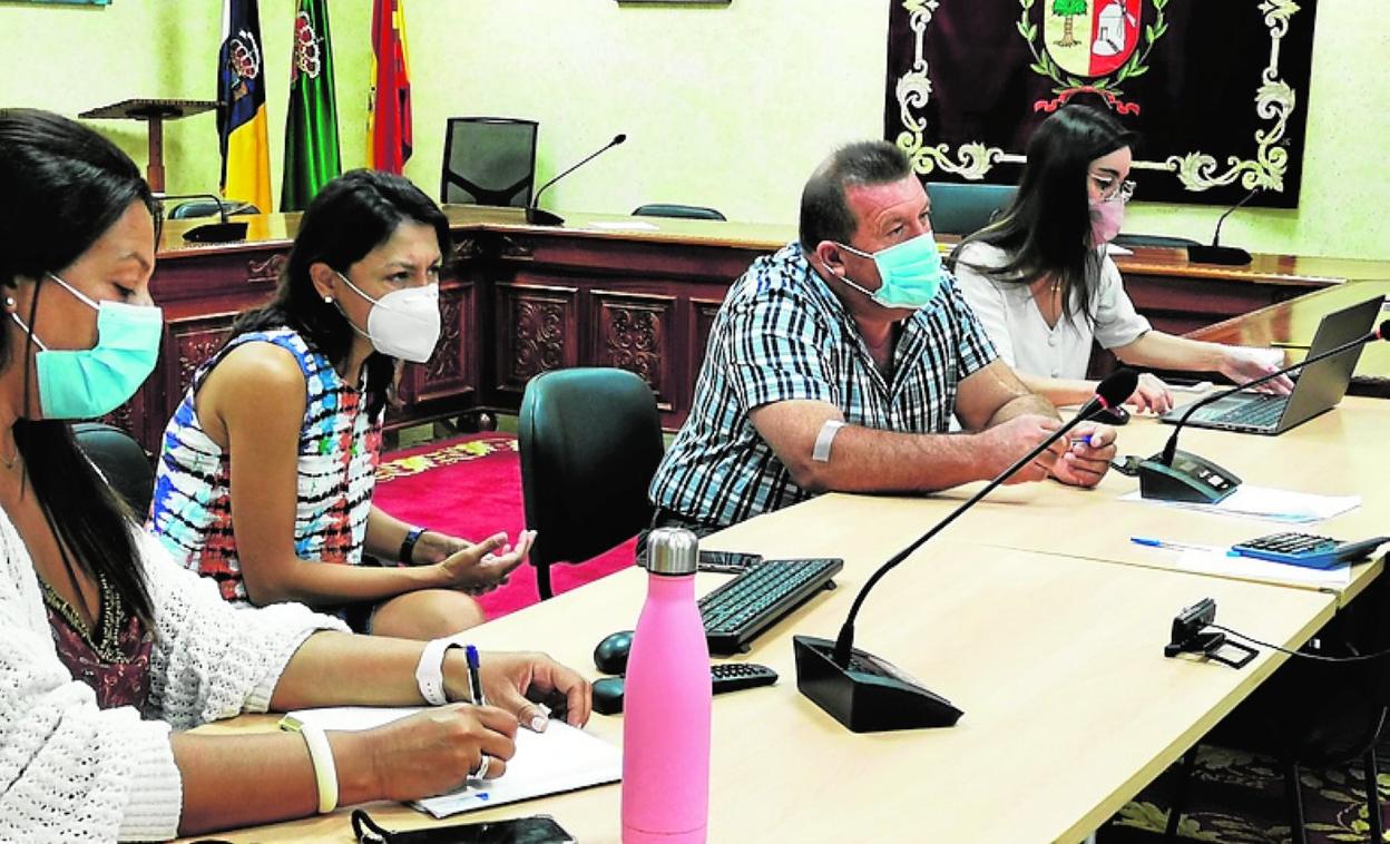 La senadora y el alcalde, durante la reunión online con Costas. 