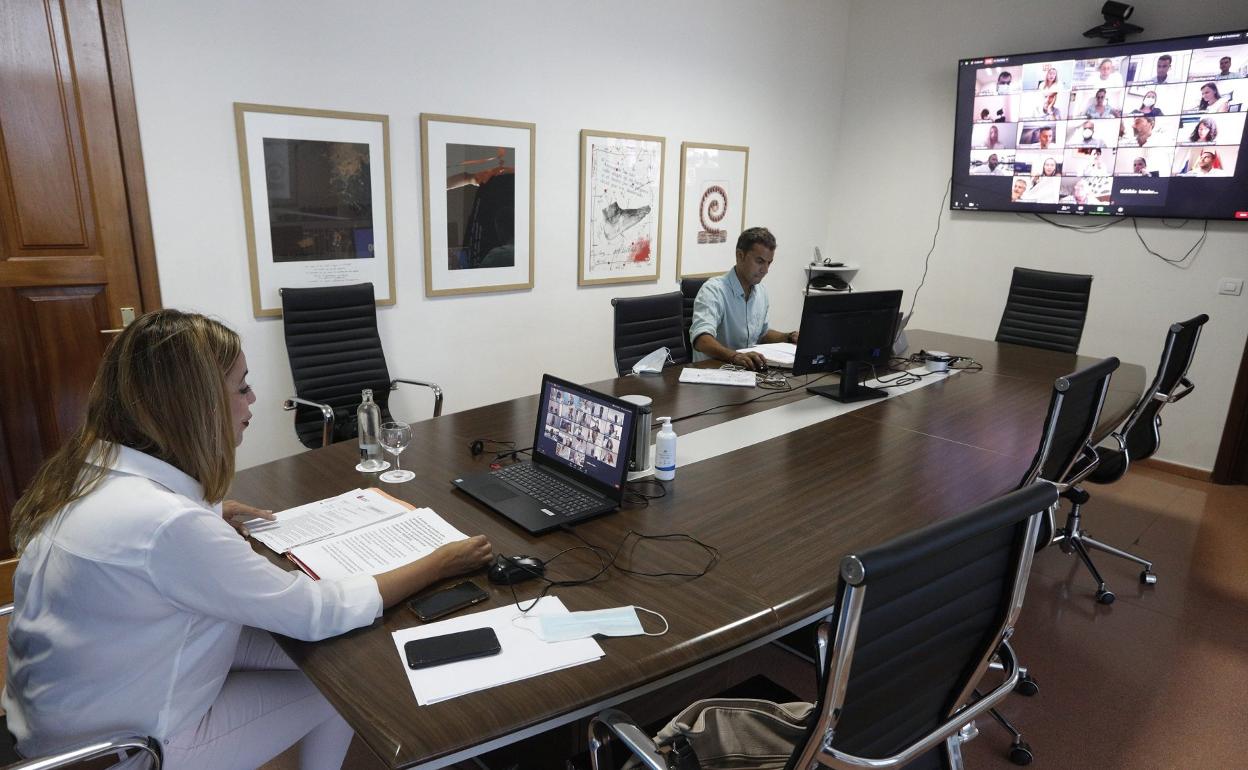 María Dolores Corujo, en el pleno telemático de ayer. 
