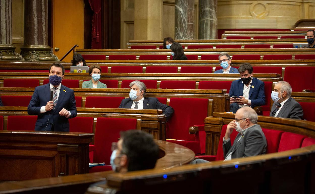 Pere Aragonès interviene en el Pleno del Parlament el pasado 7 de octubre.
