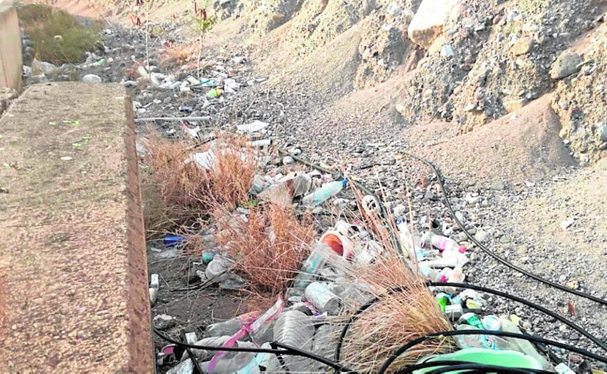 q Vertedero. La basura se acumula en varios puntos de la urbanización, sobre todo en las laderas colindantes.