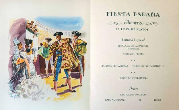 Imagen principal - Varios detalles de los antiguos menus de Iberia, con los platos que ofrecían.