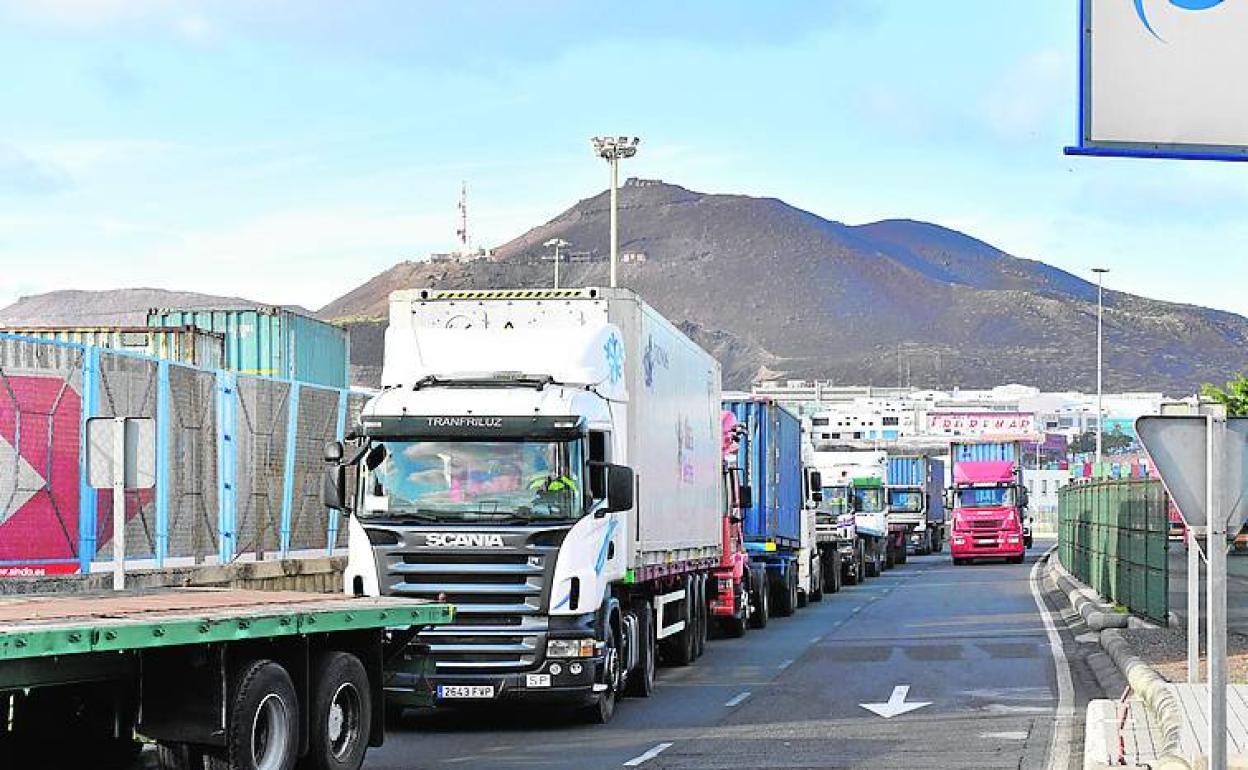 Caravana de camiones hacia el puerto