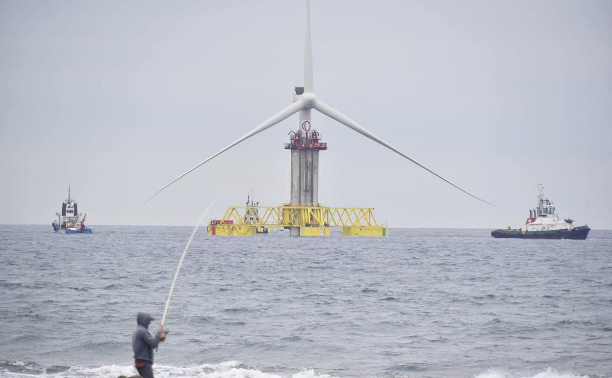 Aerogenerador instalado junto a la Plataforma Océanica de Canarias, el único hata ahora en aguas canarias. 