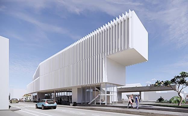 Fachada que dará a la calle Beletén. La biblioteca infantil irá en este lado del edificio, en su planta baja.