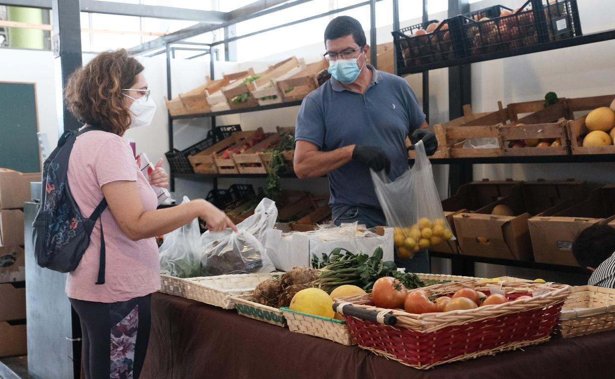 Puesto de verduras en el mercado de la Biosfera. 