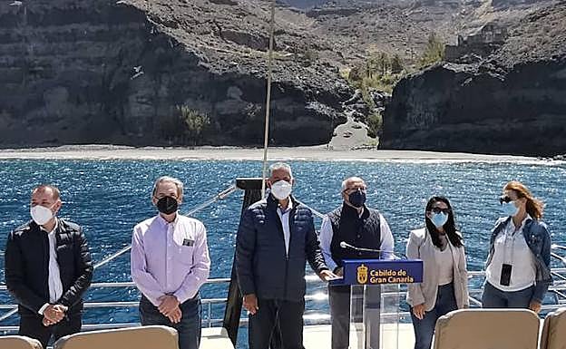 Imagen del presidente del Cabildo de Gran Canaria, Antonio Morales, durante su intervención. 