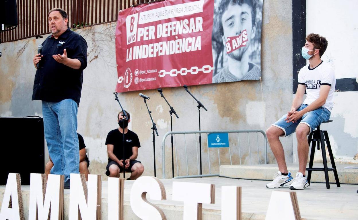 Oriol Junqueras, en un acto de solidaridad con independentistas encausados que organiza las juventudes de Esquerra. 