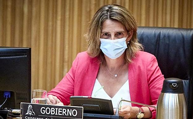 La ministra Teresa Ribera durante la comparecencia en el Congreso.