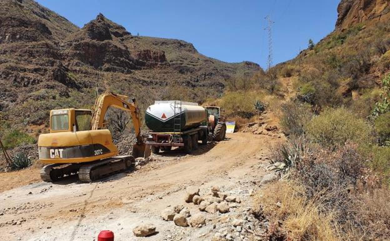 Vista parcial de las obras en Guayadeque. 