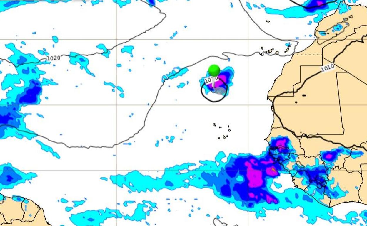 Marcado en verde la posible trayectoria del ciclón a mediados de mes