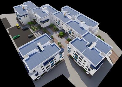 Imagen secundaria 1 - Momentos de la reunión con los vecinos y vista cenital de cómo quedará la urbanización tras la rehabilitación. 