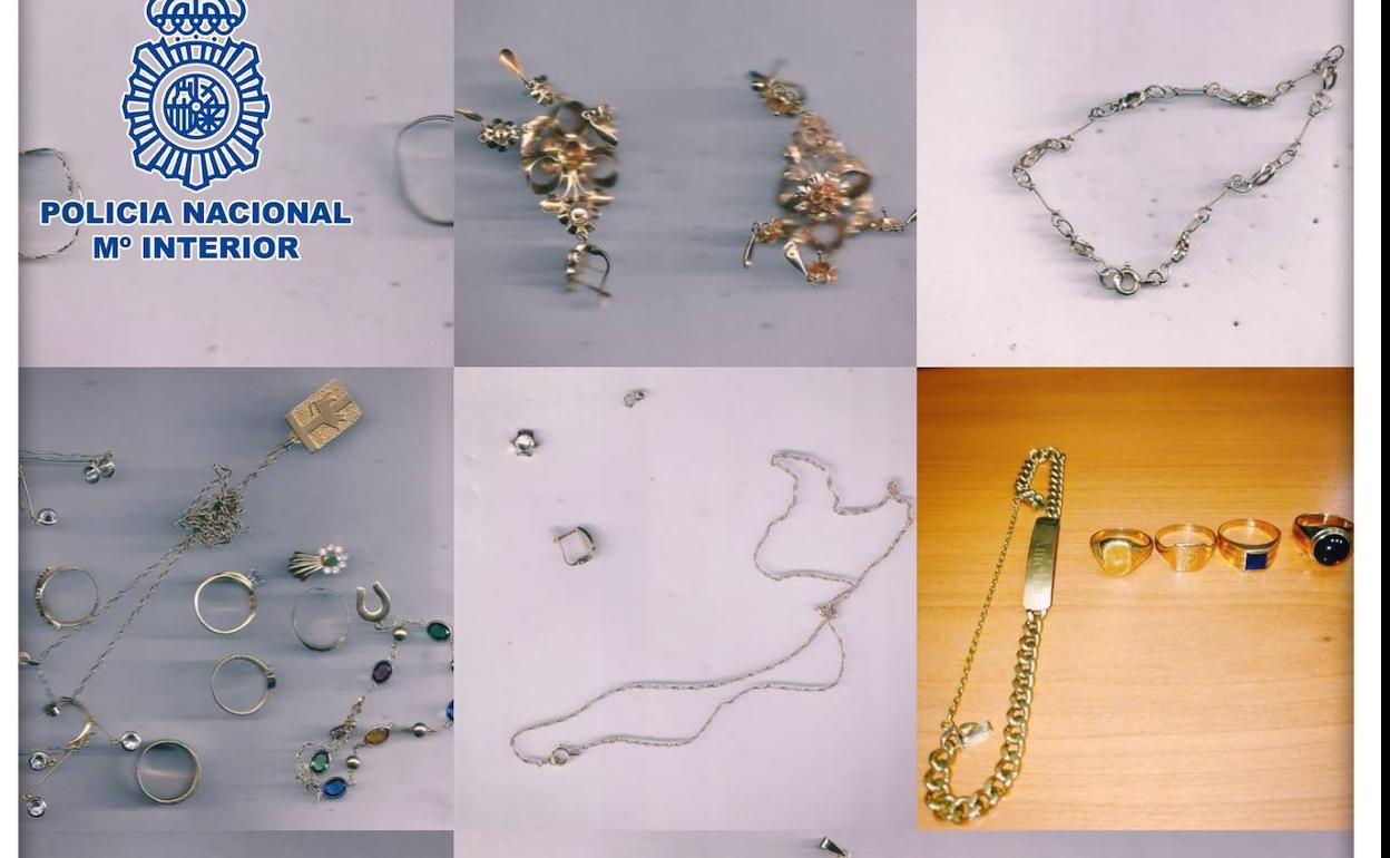 Imágenes de las joyas recuperadas por la Policía Nacional. 