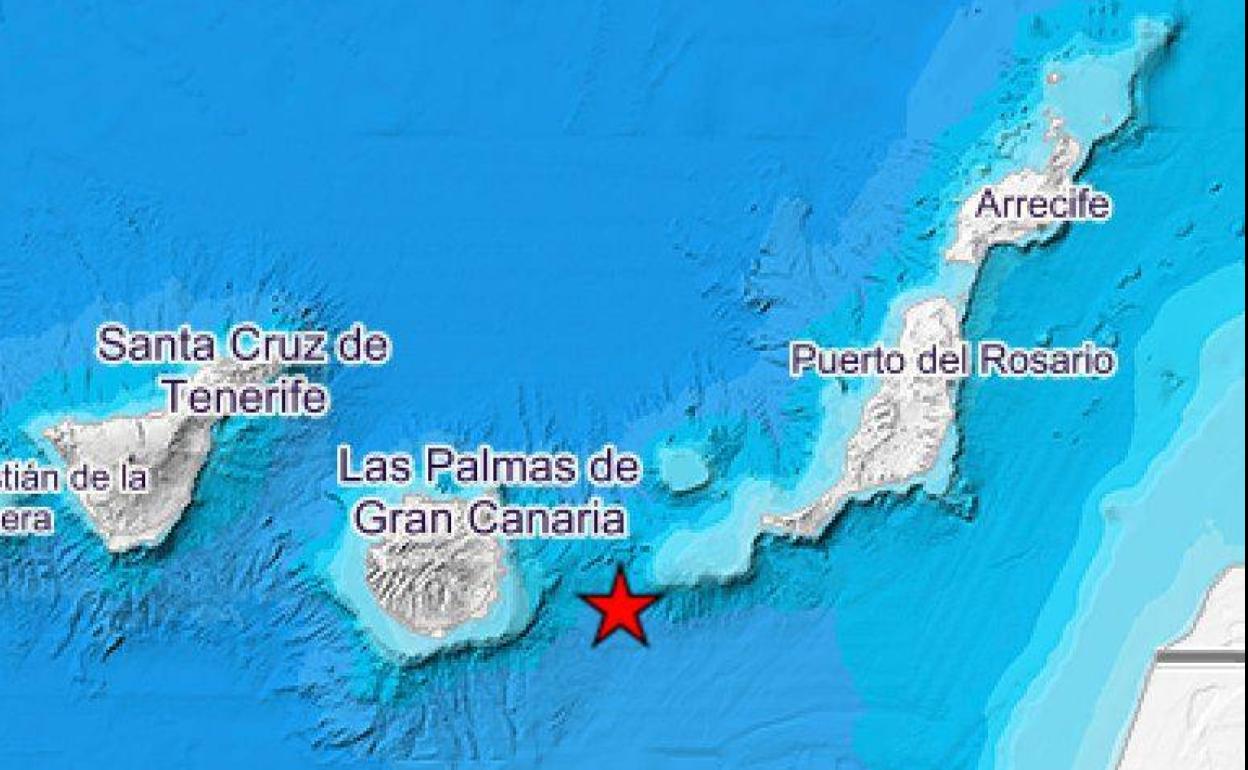 El terremoto es localizado al sureste de Gran Canaria t Fuerteventura. 