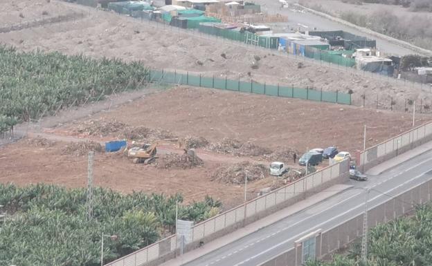 Preparativos de las obras de construcción de la desaladora del Salto de Chira en una parcela de El Pajar. 