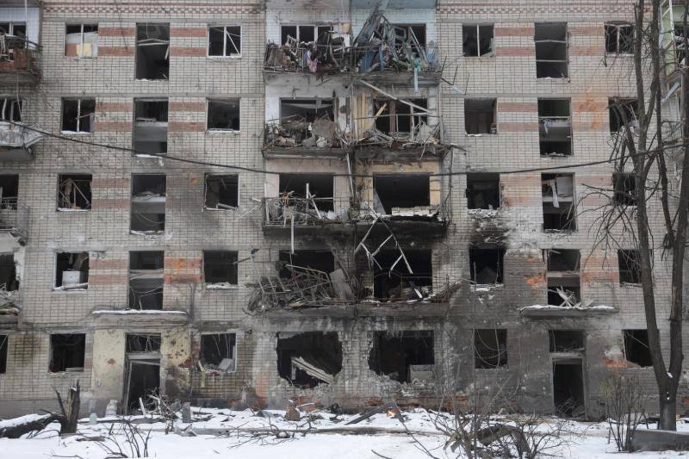 Un edificio residencial destruido en Kharkiv.