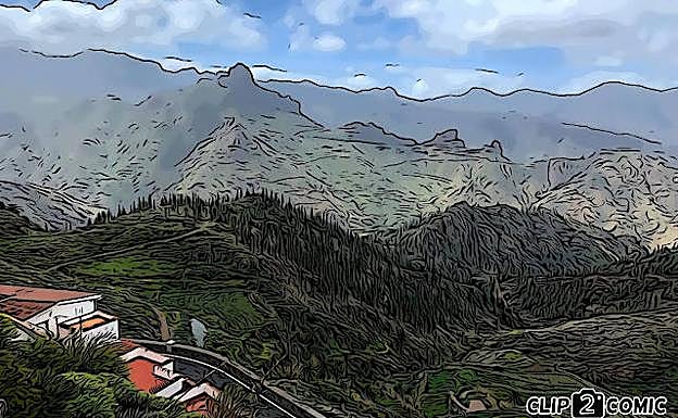 Recreación en formato cómic del paisaje de cumbre.