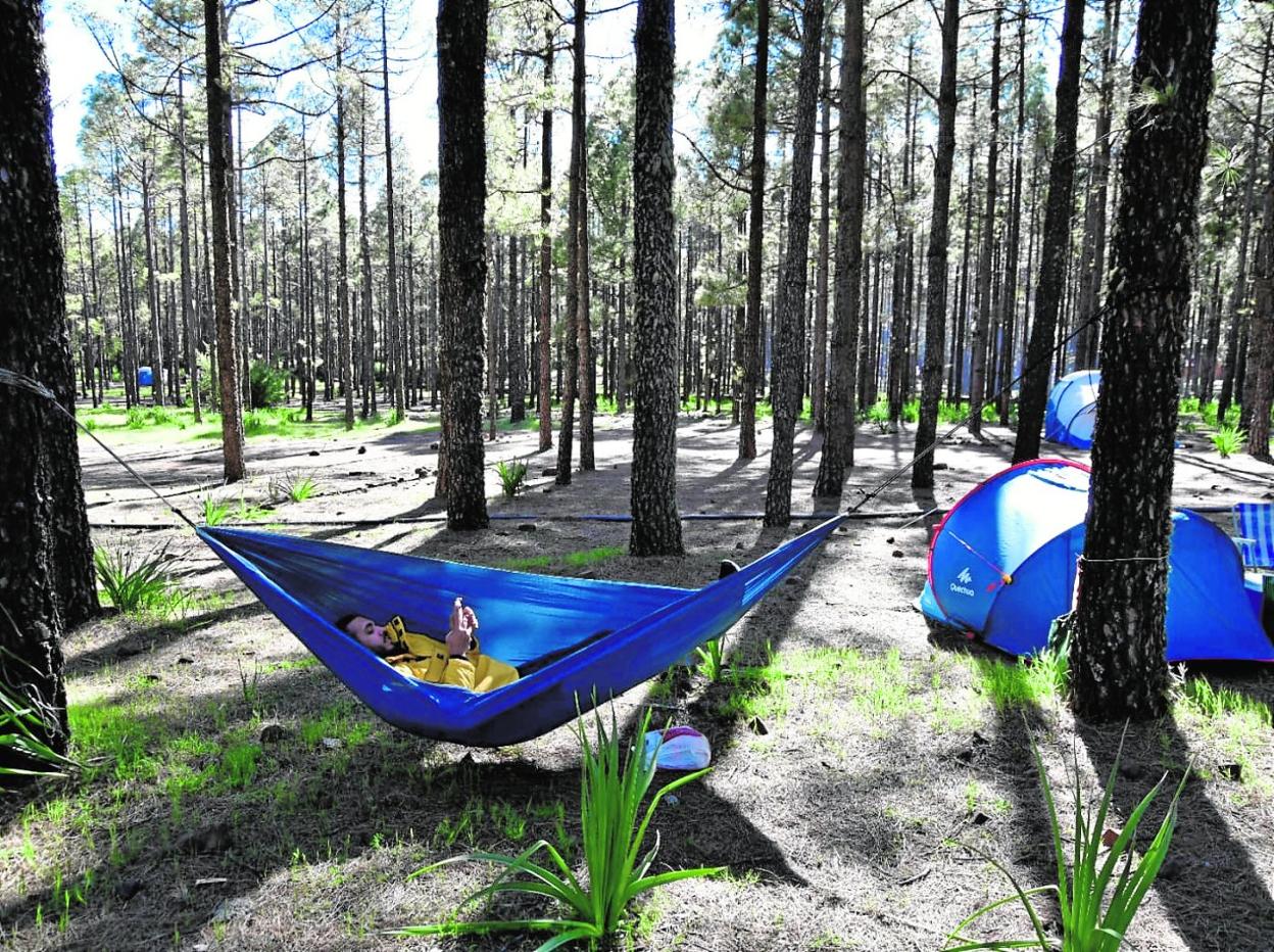 Cientos de familias de la isla aprovechan las áreas de acampada de las cumbres para disfrutar de unos días en la naturaleza. 