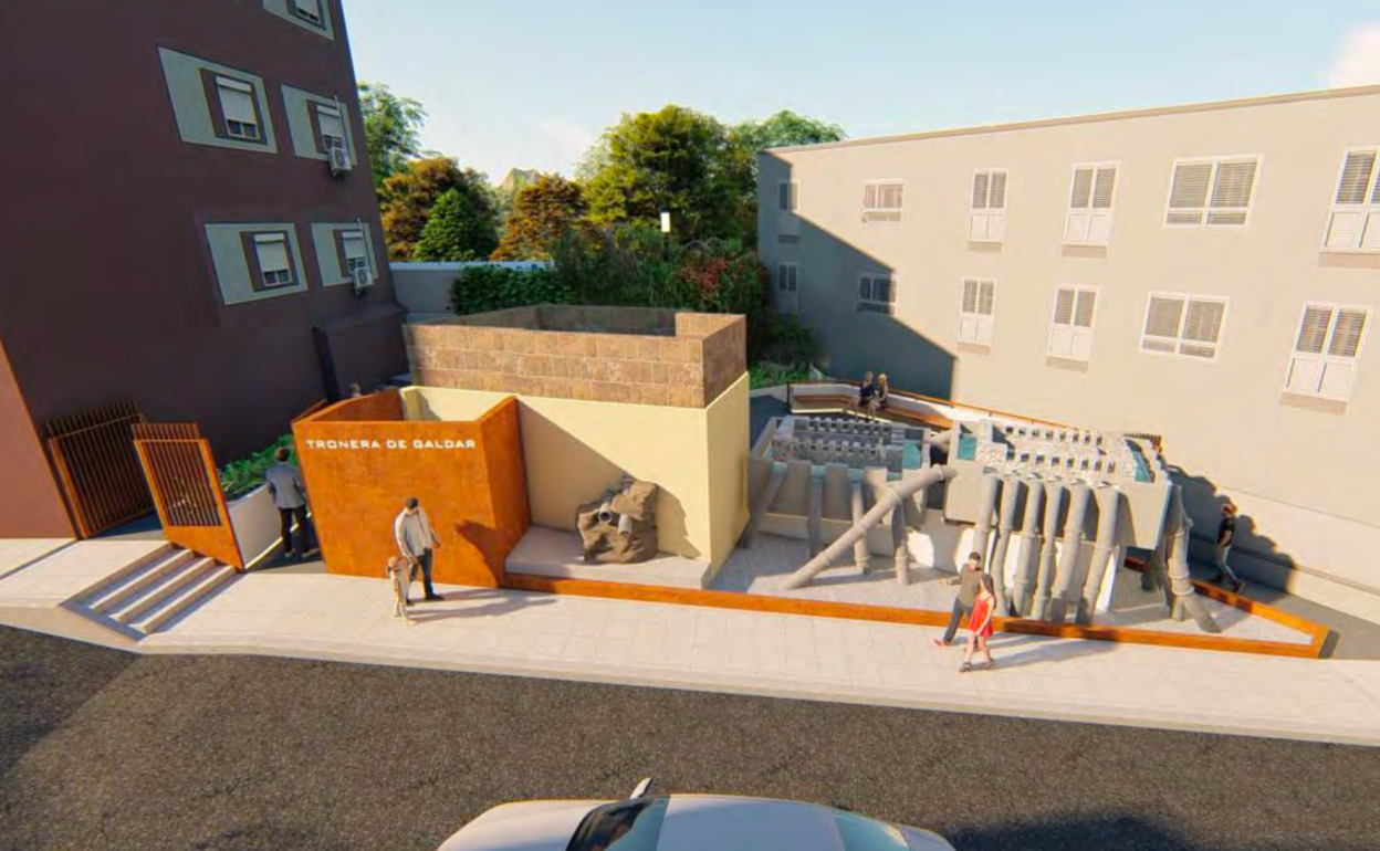 Recreación de cómo quedará la calle donde se ubican las troneras del casco de Gáldar. 