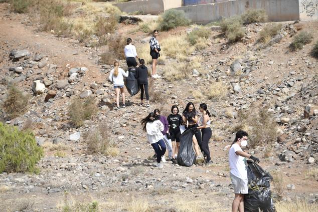 Fotos: Alumnado del IES Josefina de la Torre le dan una batida al barranco del Polvo