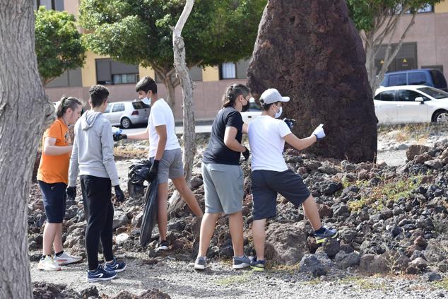 Fotos: Alumnado del IES Josefina de la Torre le dan una batida al barranco del Polvo