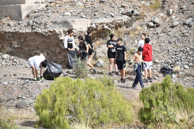 Fotos: Alumnado del IES Josefina de la Torre le dan una batida al barranco del Polvo