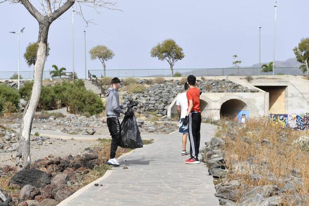 Fotos: Alumnado del IES Josefina de la Torre le dan una batida al barranco del Polvo