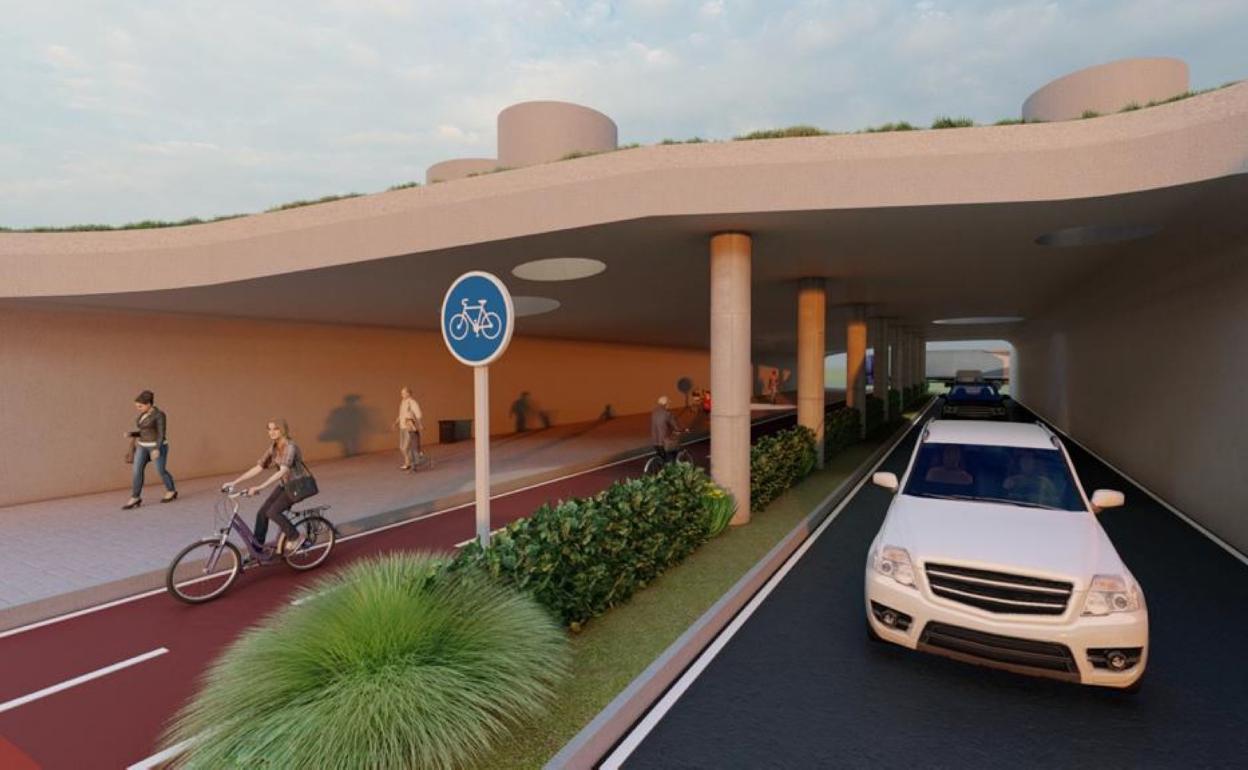 Infografía del diseño del futuro paso inferior de Playa Honda. 