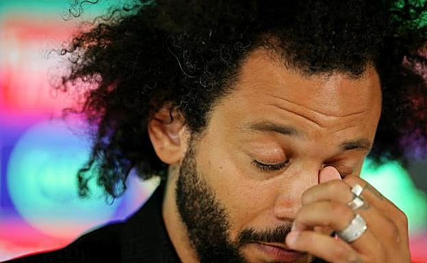 Marcelo Vieira, durante su homenaje en la Ciudad Deportiva del Real Madrid. 