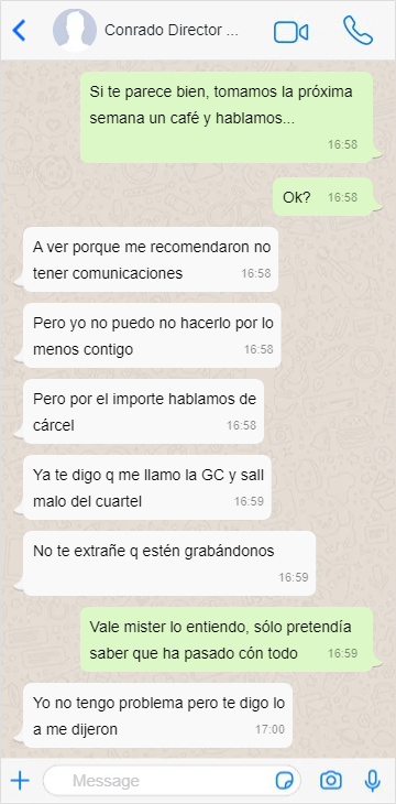 Imagen - Recreación de las conversaciones mantenidas vía Whatsapp entre Conrado Domínguez y el comisionista Samuel Machín. /C7