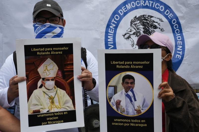 Movilización para pedir la liberación del obispo Rolando Álvarez en Managua