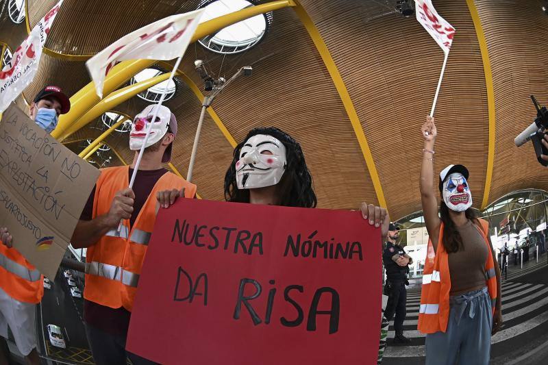 Imagen de la protesta en el aeropuerto Adolfo Suárez Madrid-Barajas. 