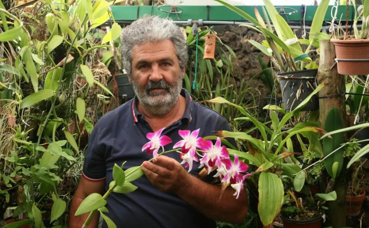 Mauricio Cerpa en uno de sus invernaderos para orquideas. 