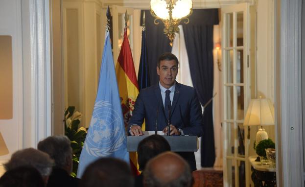 Pedro Sánchez, este jueves en la residencia del embajador español ante la ONU.