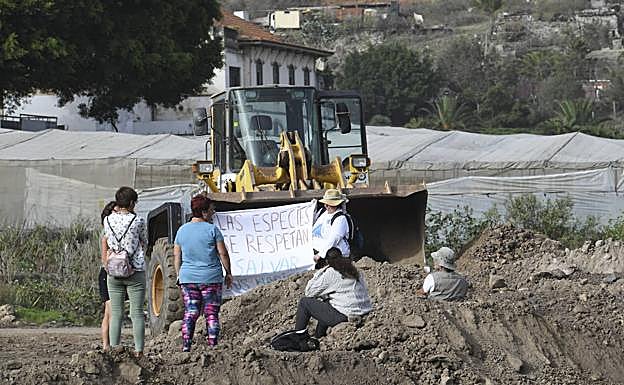 Un grupo de ecologistas intenta parar el sellado de un humedal en Riquiánez.