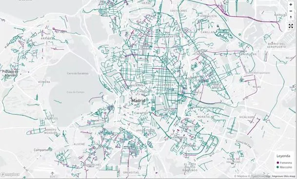 Mapa interactivo de la web Ciudades con Género.